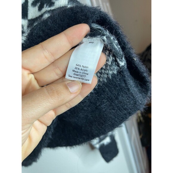 SO Fuzzy Daisy Checkered Sweater Black White Eyelash Knit Floral Grid Pullover - Picture 4 of 5